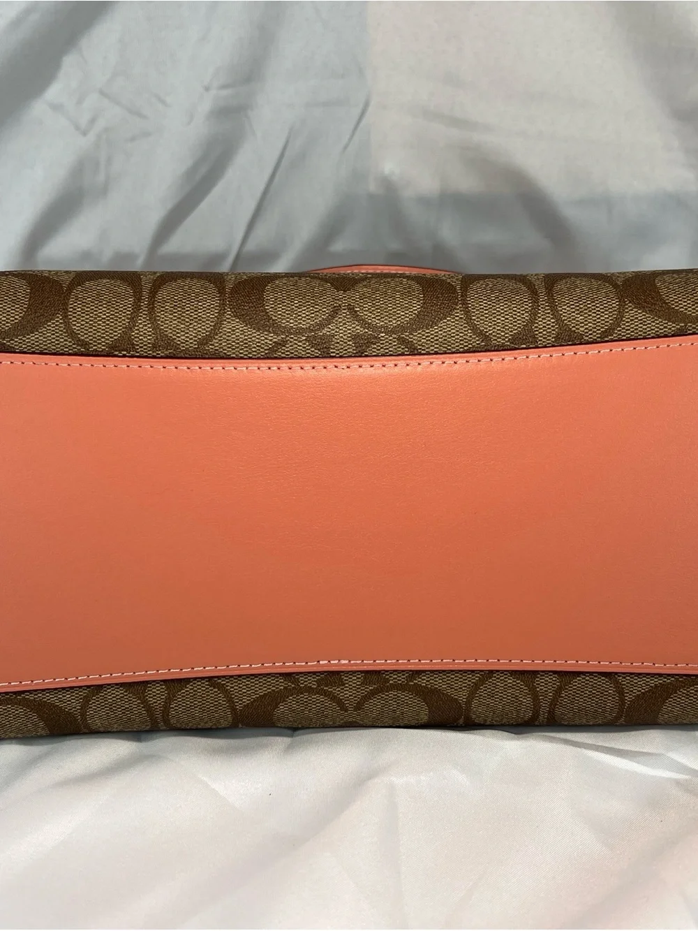 COACH C6232 Kristy Shoulder Bag In Signature Canvas Khaki Coral Pink EUC